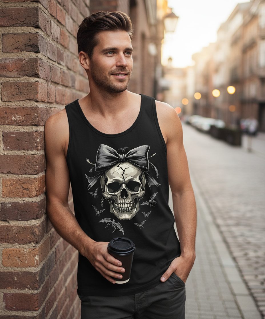 Gothic Skull with Bow gothic skull Tank Top Black lifestyle mockup