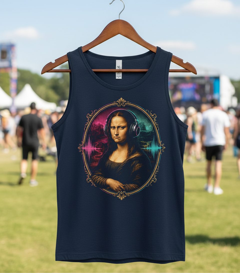 Dj Mona Lisa Art Parody Funny Lovers Tank Top - product mockup - Navy