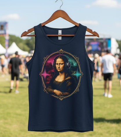 Dj Mona Lisa Art Parody Funny Lovers Tank Top - product mockup - Navy
