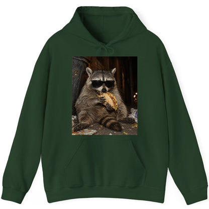 Raccoon Eating Taco Funny Animal Lovers Hoodie - product mockup - Forest Green