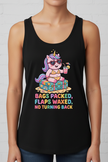 Funny Unicorn Vacation Quote Bags Packed Flaps Waxed Tank Top - Black