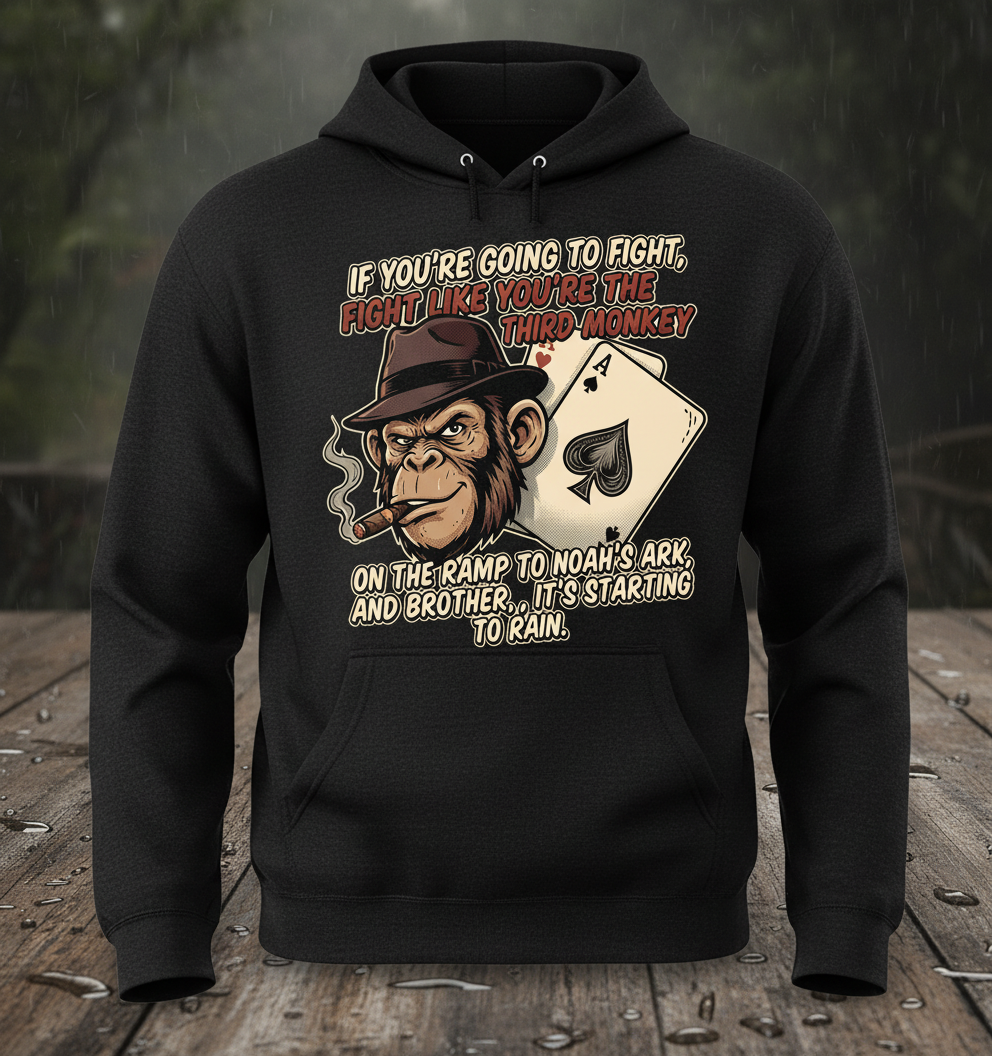 Third Monkey on Noah's Ark Fighting Quote Hoodie - Black