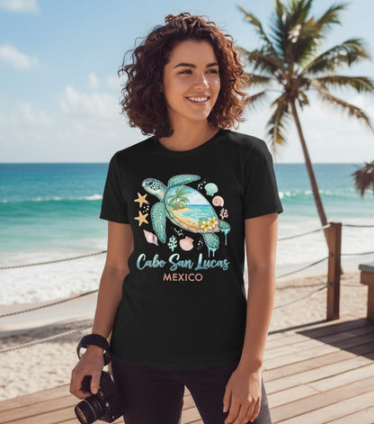 Cabo San Lucas Mexico sea turtle T-Shirt Black lifestyle mockup