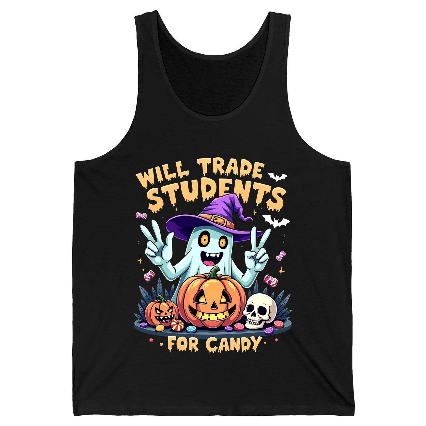 Will Trade Students for Candy teacher humor Tank Top Black product mockup