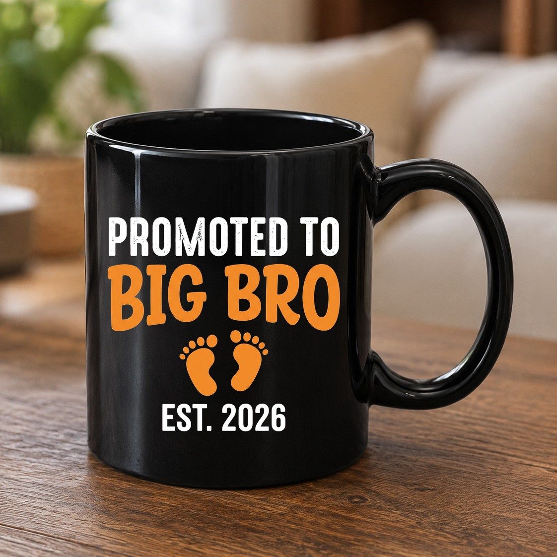 Promoted TO BIG BRO EST 2026 Pregnancy Announcement Black Mug - product mockup - Black