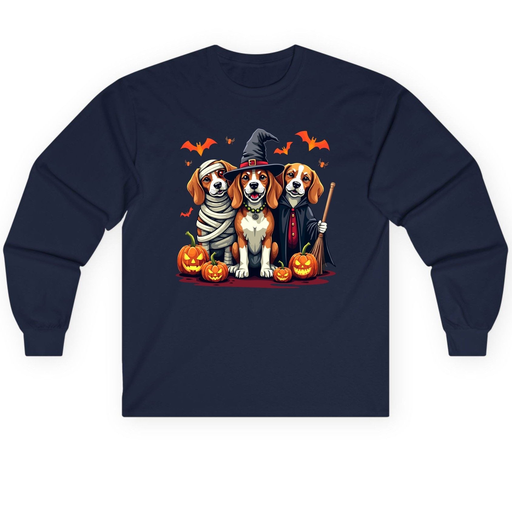 Halloween Beagles Costume beagles in Halloween costumes Long Sleeve Tee Navy product mockup