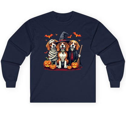 Halloween Beagles Costume beagles in Halloween costumes Long Sleeve Tee Navy product mockup