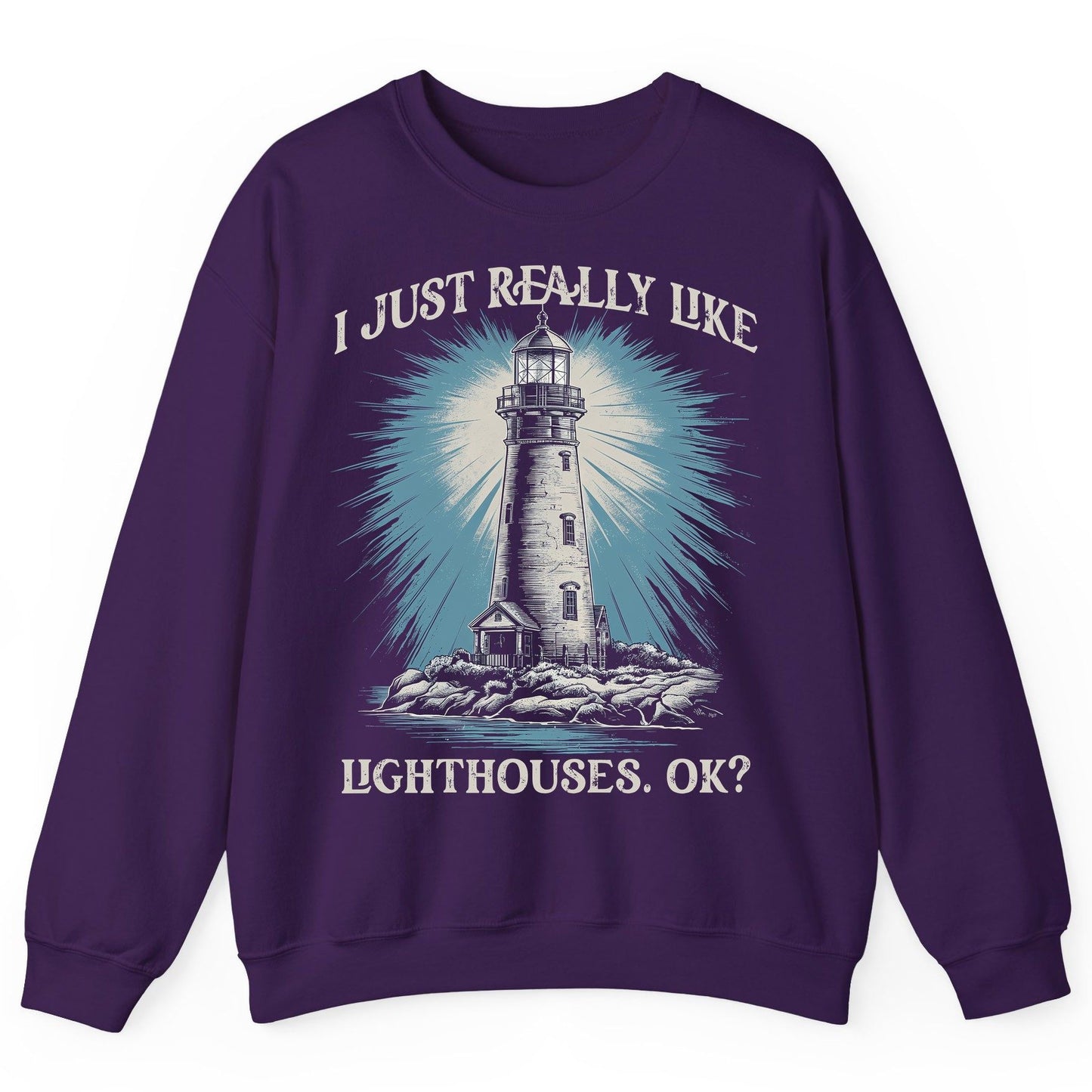 I Just Really Like Lighthouses, Ok? lighthouse Sweatshirt Purple product mockup