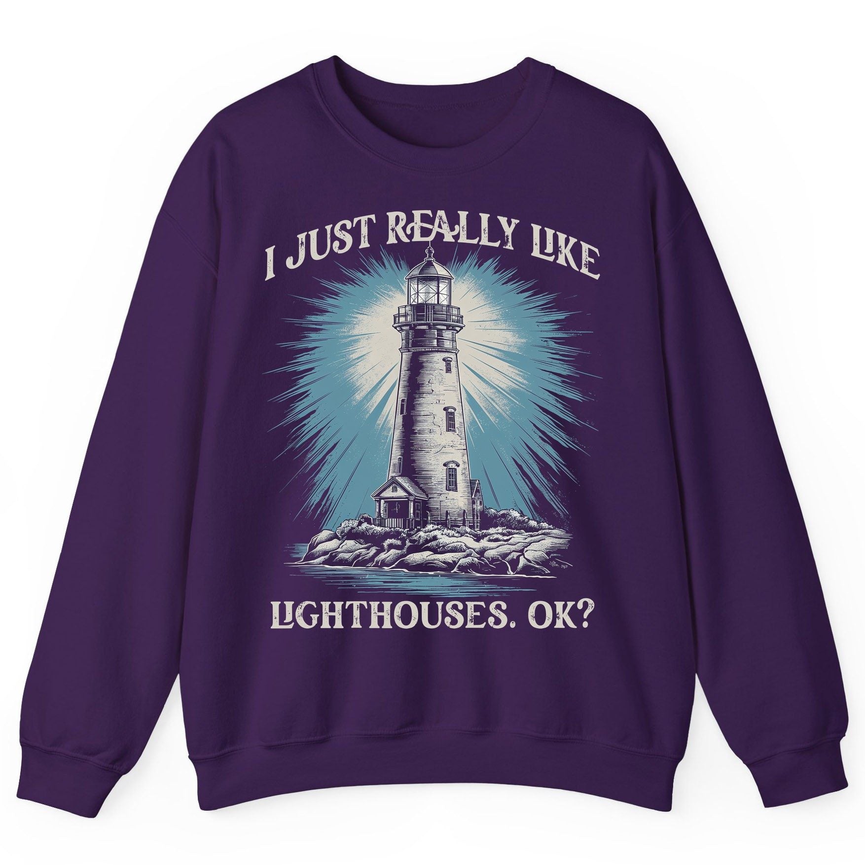 I Just Really Like Lighthouses, Ok? lighthouse Sweatshirt Purple product mockup