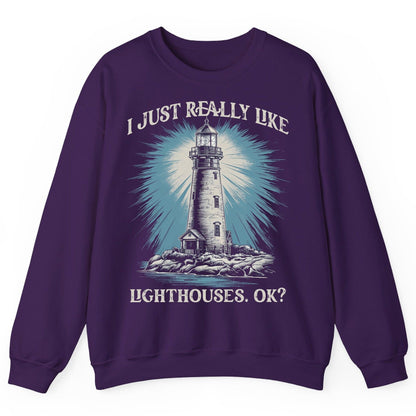 I Just Really Like Lighthouses, Ok? lighthouse Sweatshirt Purple product mockup
