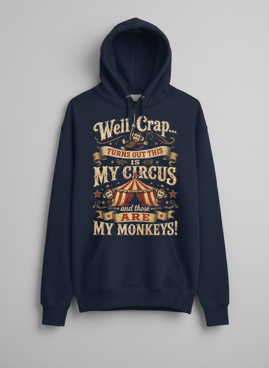 Well Crap Turns Out This Is MY CIRCUS and Those Are MY Monkeys Hoodie - product mockup - Navy