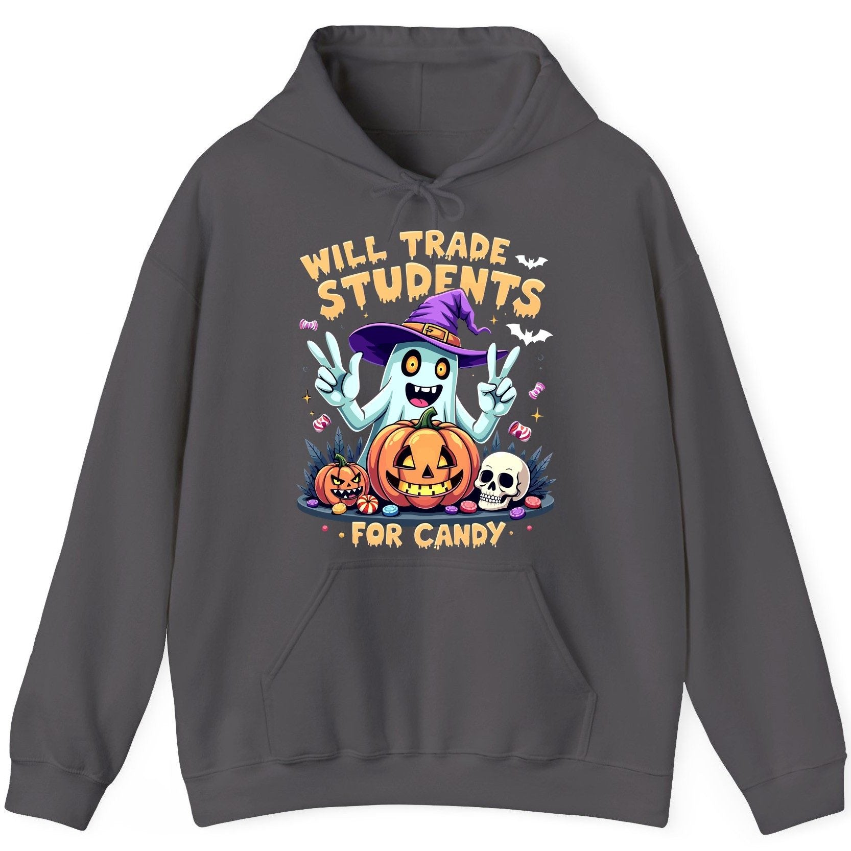Will Trade Students for Candy teacher humor Hoodie Charcoal product mockup