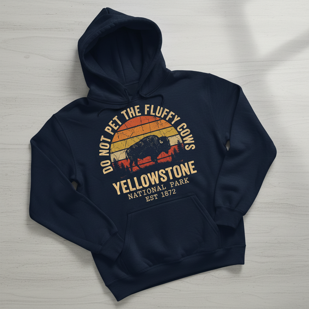 Do Not Pet The Fluffy Cows Yellowstone National Park Bison Hoodie - Navy