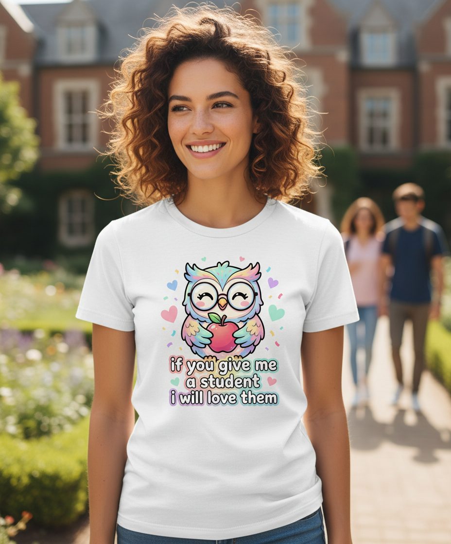 If You Give Me a Student I Will Love Them teacher owl T-Shirt White lifestyle mockup