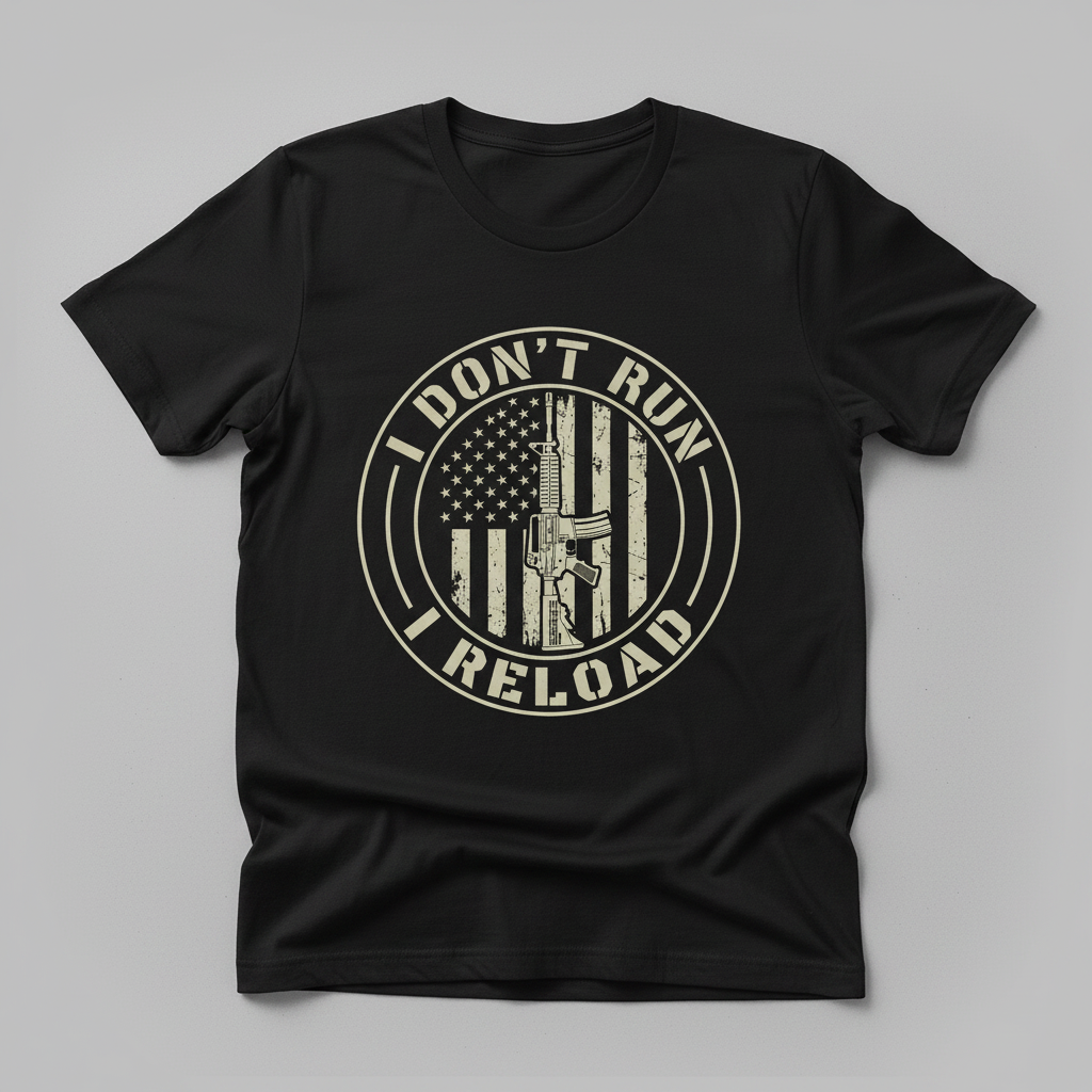 I Don't Run I Reload Patriotic Gun Rights Design T-Shirt - Black