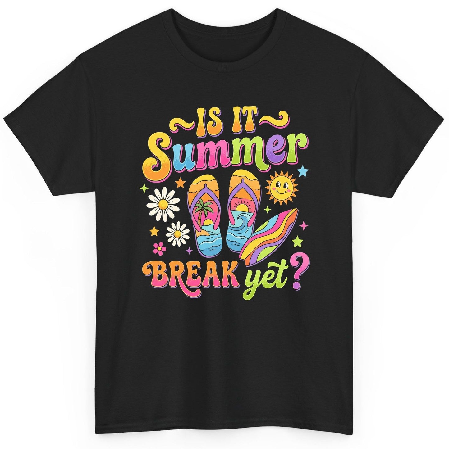 Is It Summer Break Yet Retro Vacation T-Shirt - product mockup - Black
