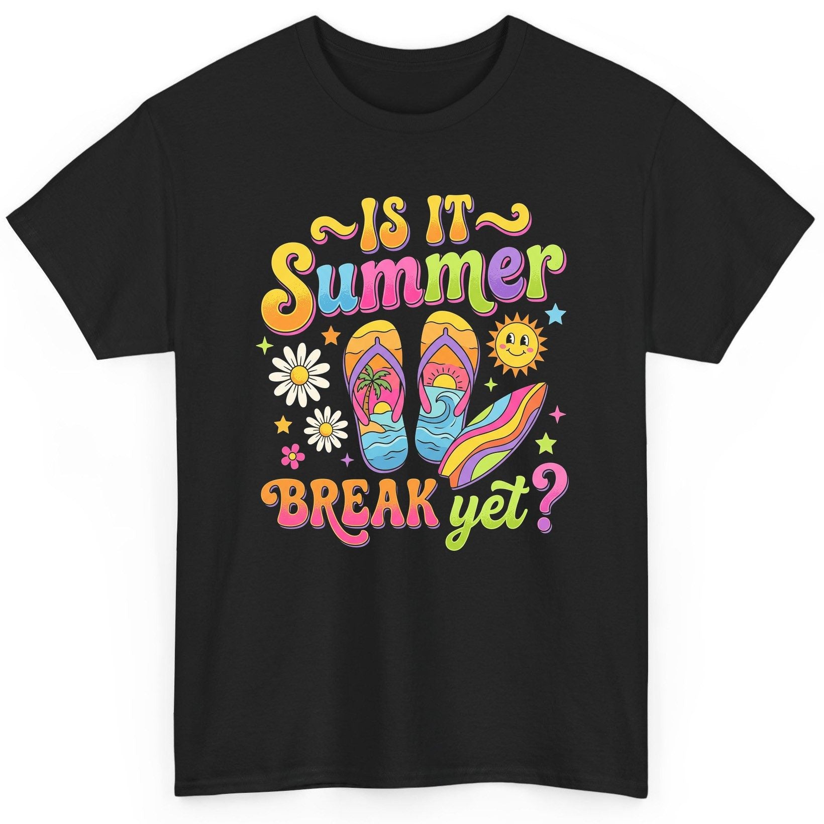 Is It Summer Break Yet Retro Vacation T-Shirt - product mockup - Black