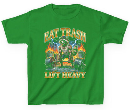 Eat Trash Lift Heavy raccoon Youth T-Shirt Irish Green product mockup