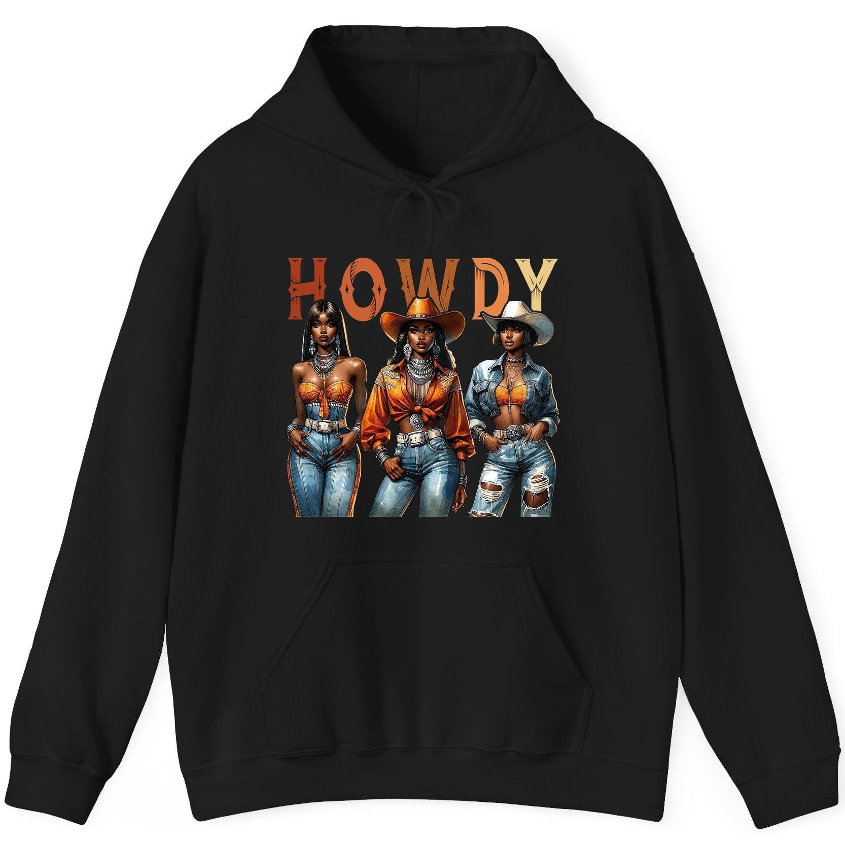 Howdy black cowgirls Hoodie Black product mockup