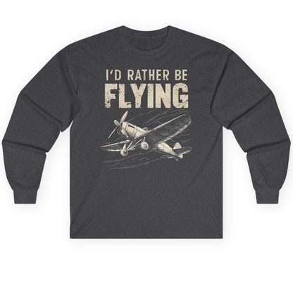 I'd Rather Be Flying vintage propeller plane Long Sleeve Tee Dark Heather product mockup