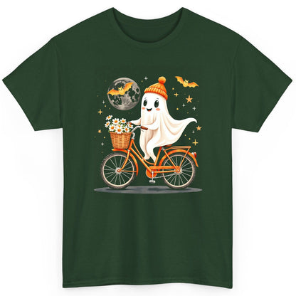 Cute Ghost on Bicycle cute ghost T-Shirt Forest Green product mockup
