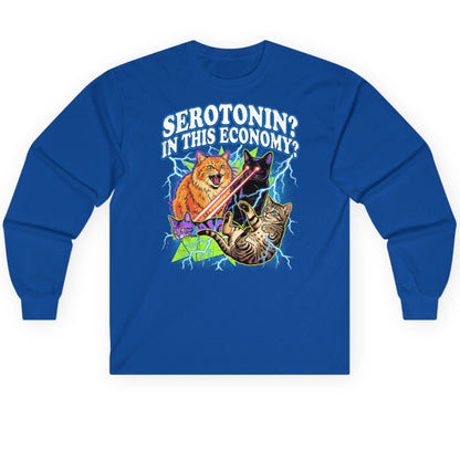 Serotonin in This Economy? cats Long Sleeve Tee Royal product mockup
