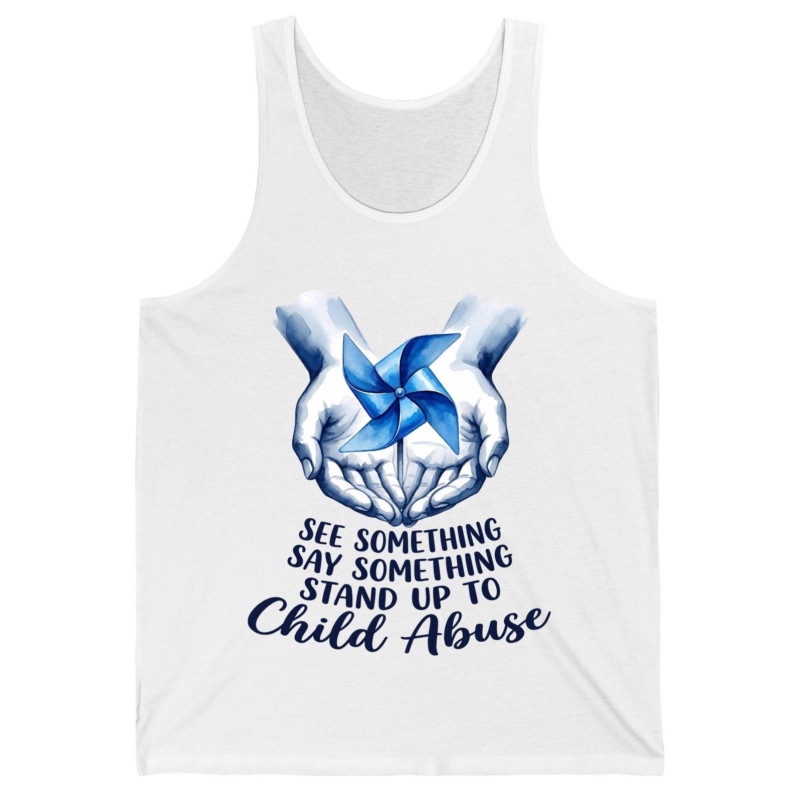 SEE Something SAY Something STAND UP TO Child Abuse Awareness Tank Top - product mockup - White