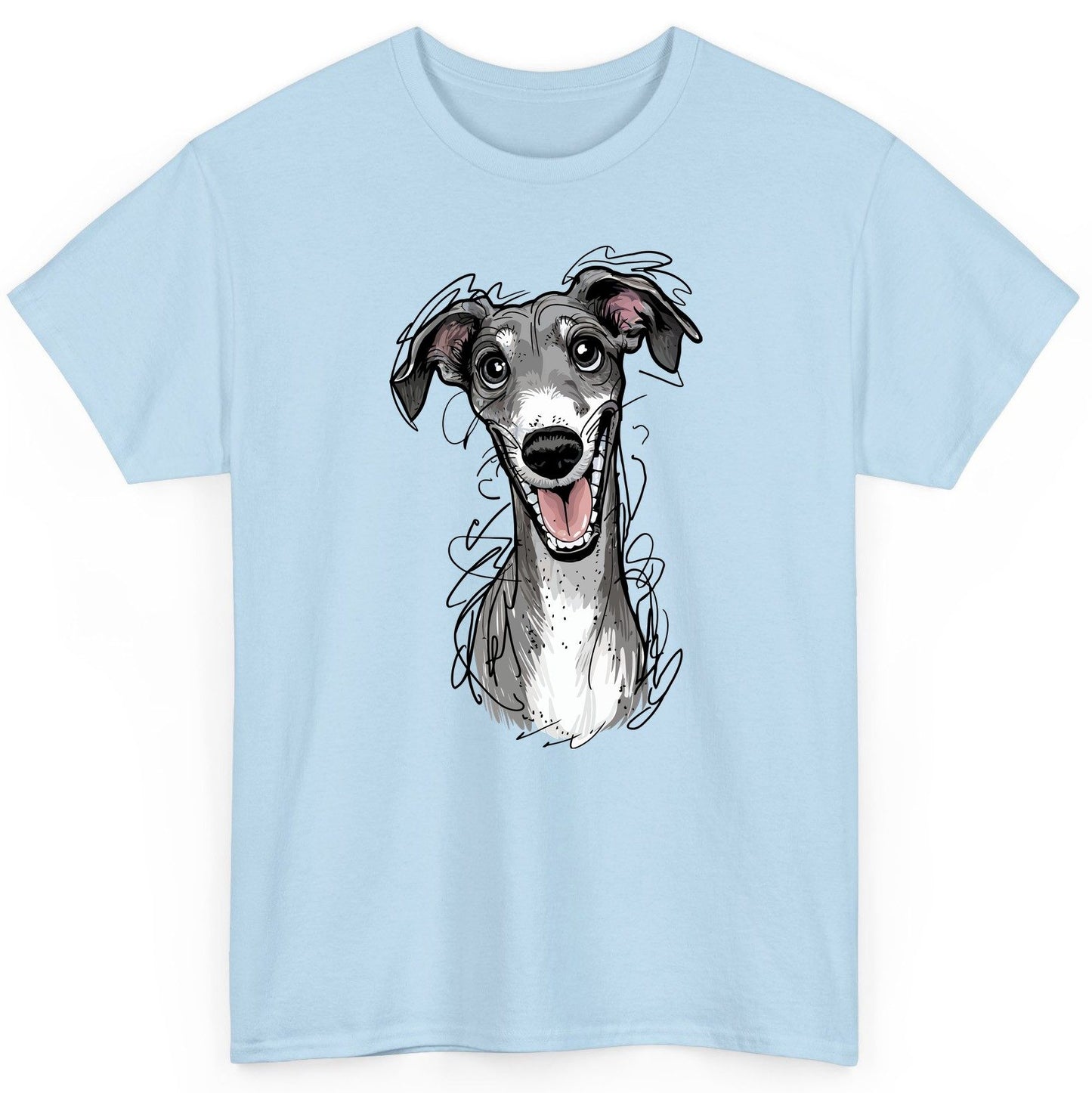 Smiling Greyhound Caricature greyhound T-Shirt Light Blue product mockup