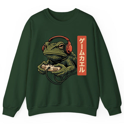 ゲームカエル gaming toad Sweatshirt Forest Green product mockup