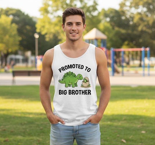 Promoted to Big Brother Dinosaur Tank Top - lifestyle model mockup - White