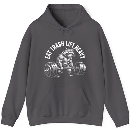 Eat Trash Lift Heavy raccoon Hoodie Charcoal product mockup