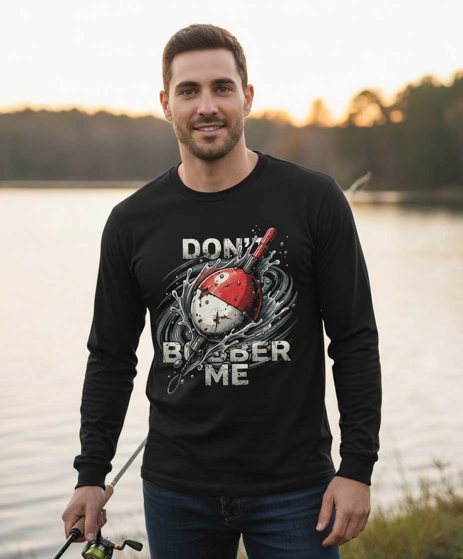 Don't Bobber Me fishing Long Sleeve Tee Black lifestyle mockup