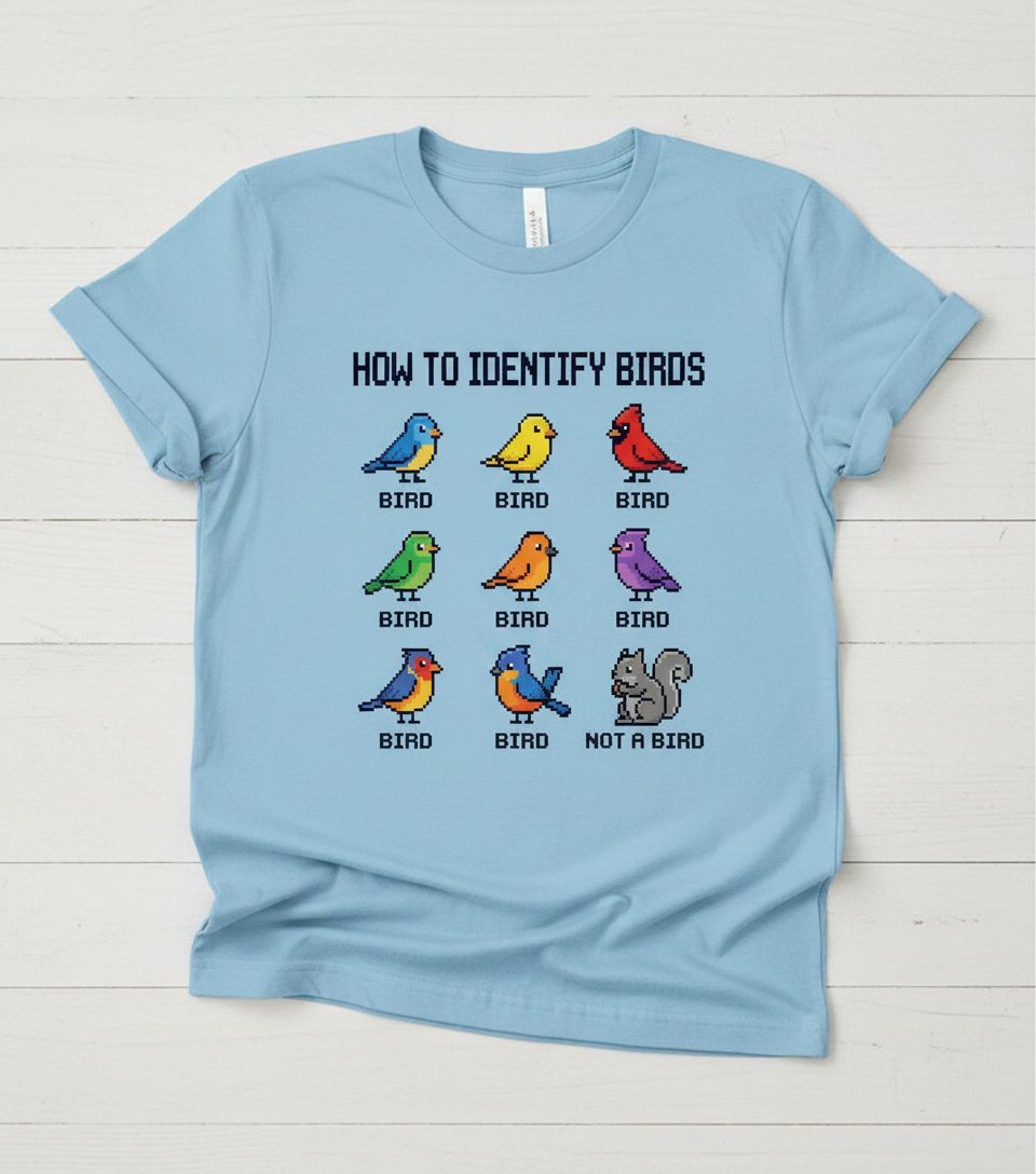 HOW TO Identify BIRDS Funny Birdwatching T-Shirt - product mockup - Light Blue