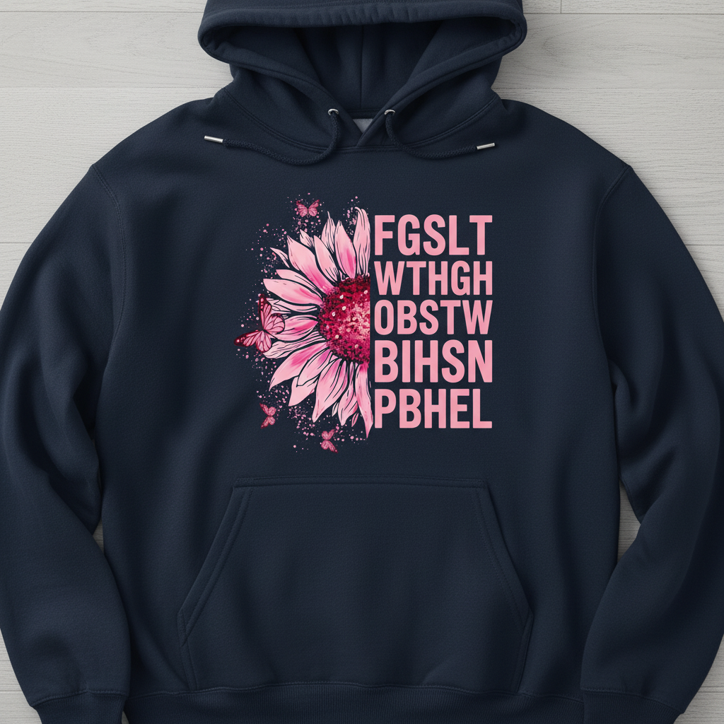 Breast Cancer Awareness Pink Sunflower Eye Chart Hoodie - Navy