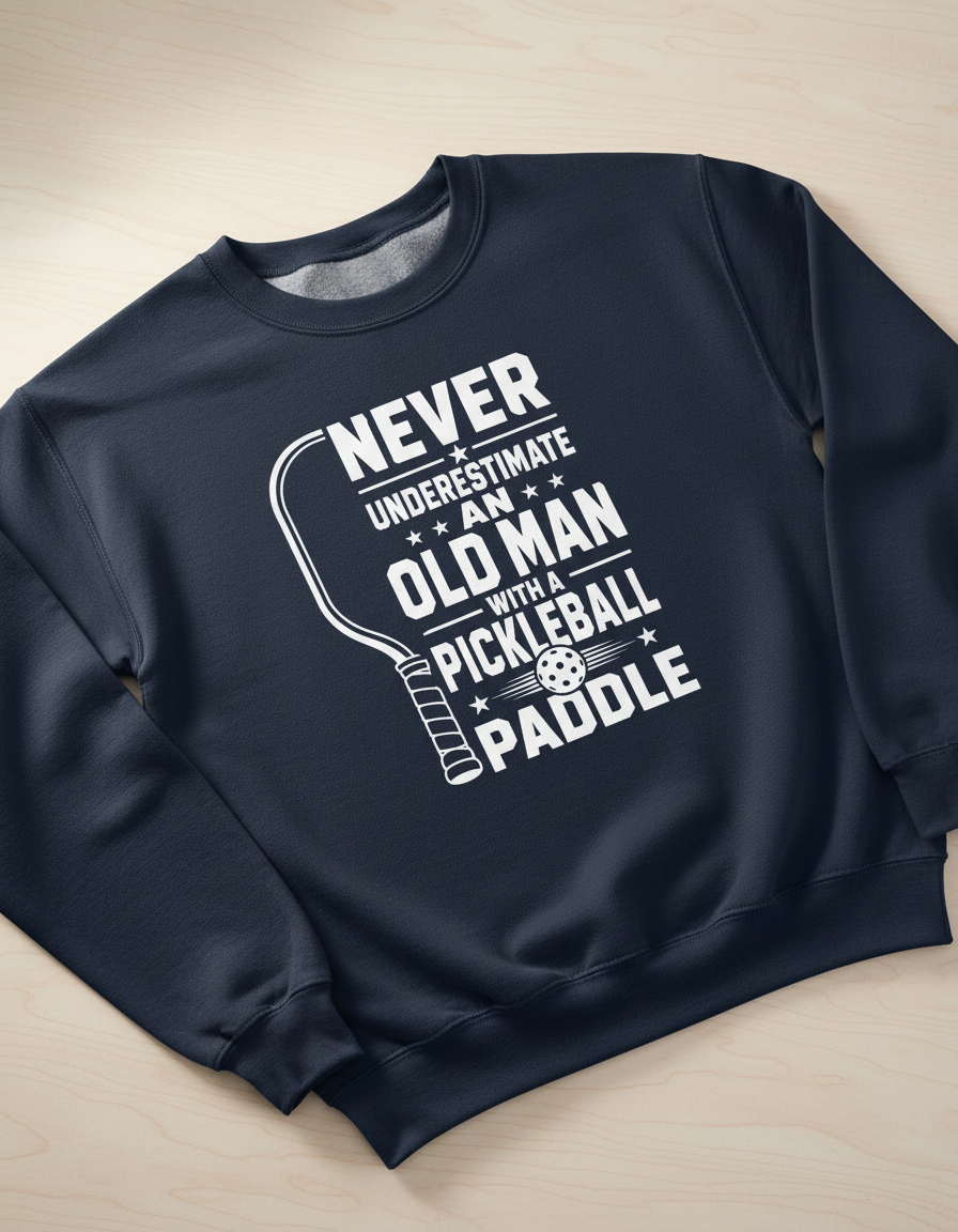 Never Underestimate An Old Man With A Pickleball Paddle Sweatshirt - Navy