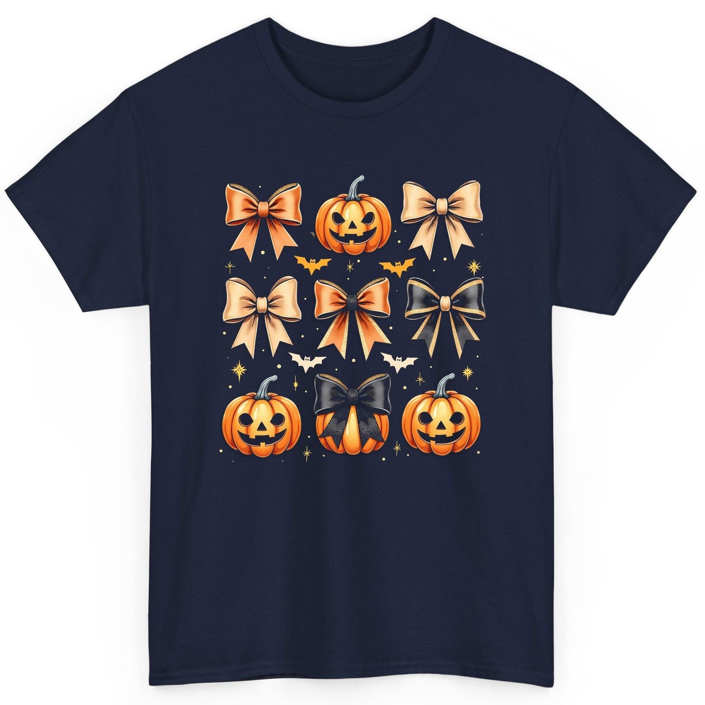 Cute Halloween Pumpkins and Bows Halloween T-Shirt Navy product mockup