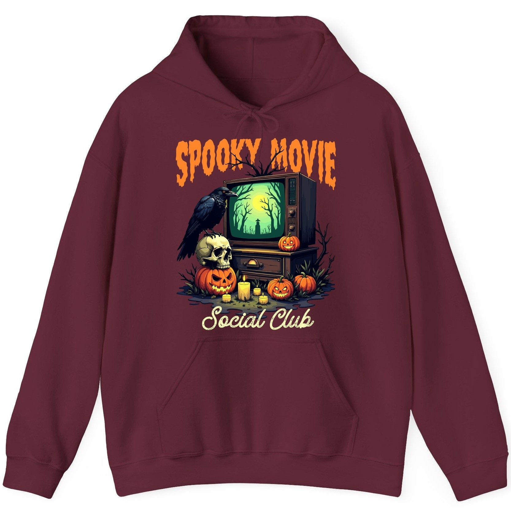 Spooky Movie Social Club Halloween Hoodie Maroon product mockup