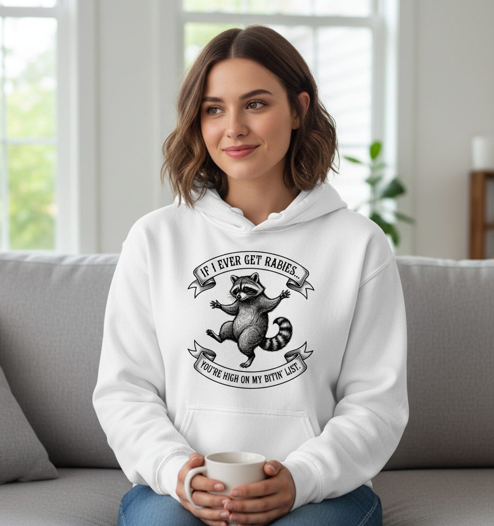 Subtle Raccoon Sketch raccoon Hoodie White lifestyle mockup