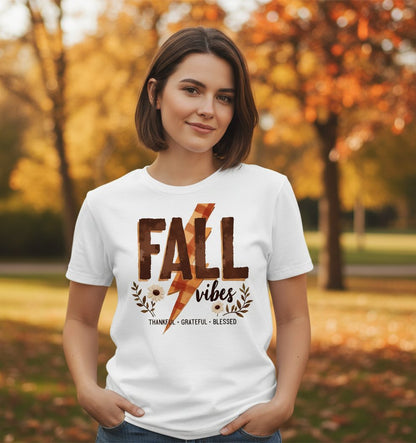 Fall Vibes Thankful Grateful Blessed autumn T-Shirt White lifestyle mockup