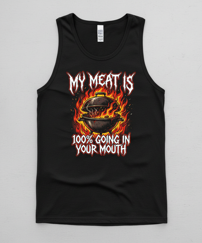 Heavy Metal BBQ My Meat Is 100% Going In Your Mouth Tank Top - Black