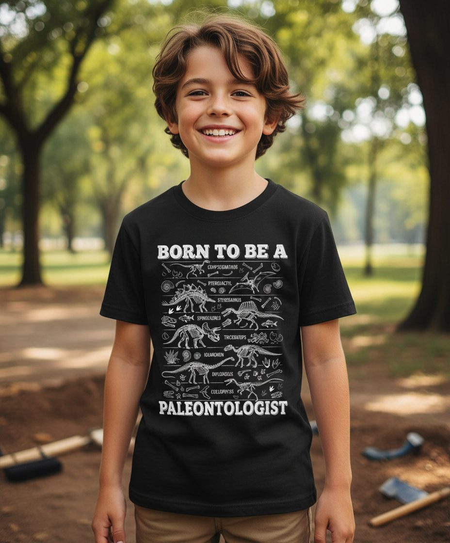 Born to Be a Paleontologist dinosaur skeletons Youth T-Shirt Black lifestyle mockup