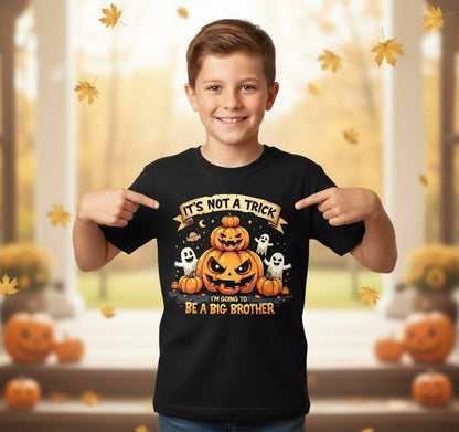 It's Not a Trick I'm Going to Be a Big Brother Halloween pregnancy announcement Youth T-Shirt Black lifestyle mockup