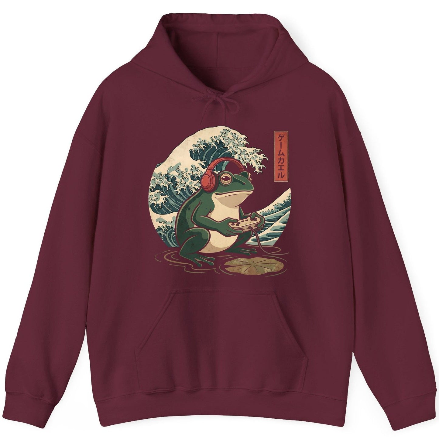 ゲームカエル gamer frog Hoodie Maroon product mockup