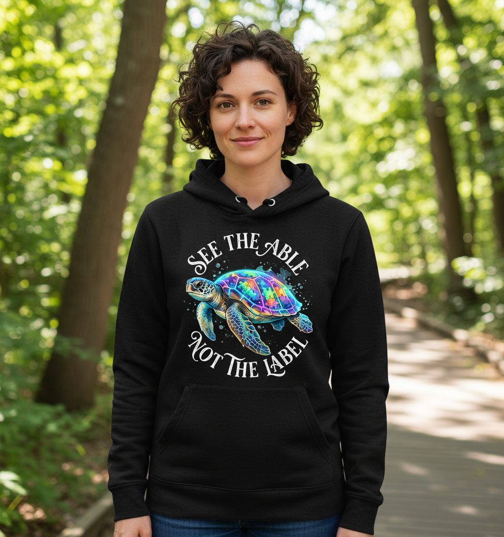 See the Able Not the Label Autism Awareness Hoodie - lifestyle model mockup - Black