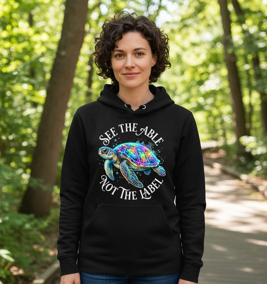 See the Able Not the Label Autism Awareness Hoodie - lifestyle model mockup - Black