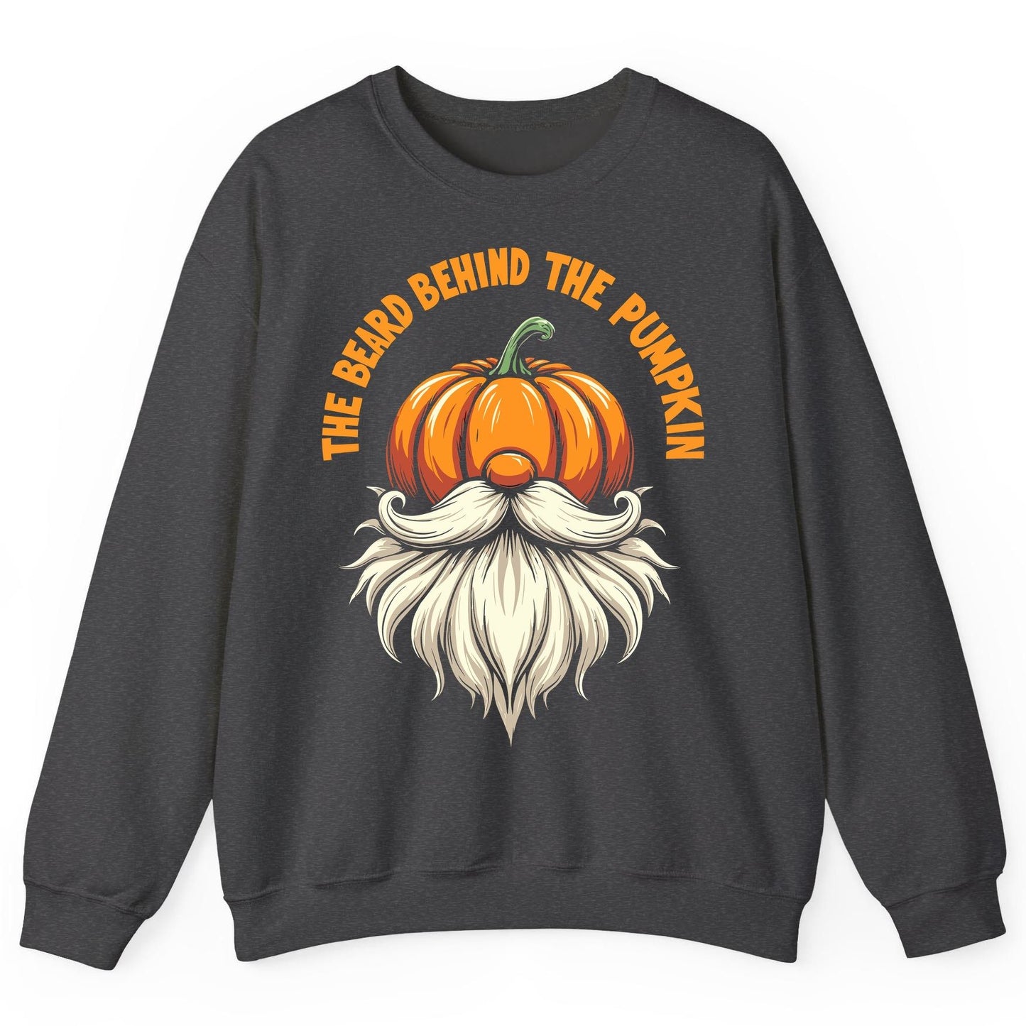 The Beard Behind the Pumpkin Halloween gnome Sweatshirt Dark Heather product mockup