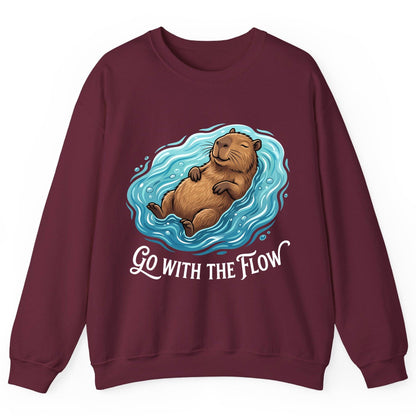 Go WITH THE Flow Funny Capybara Sweatshirt - product mockup - Maroon