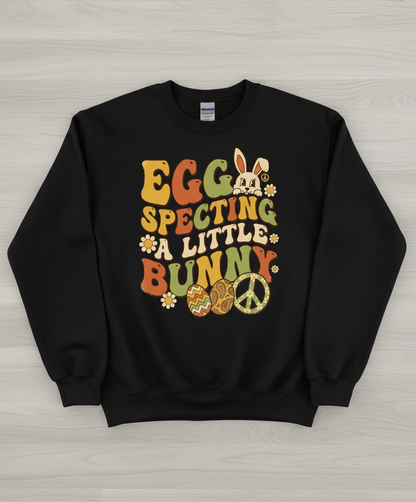 Egg Specting A Little Bunny Groovy Retro Easter Pregnancy Announcement Sweatshirt - Black