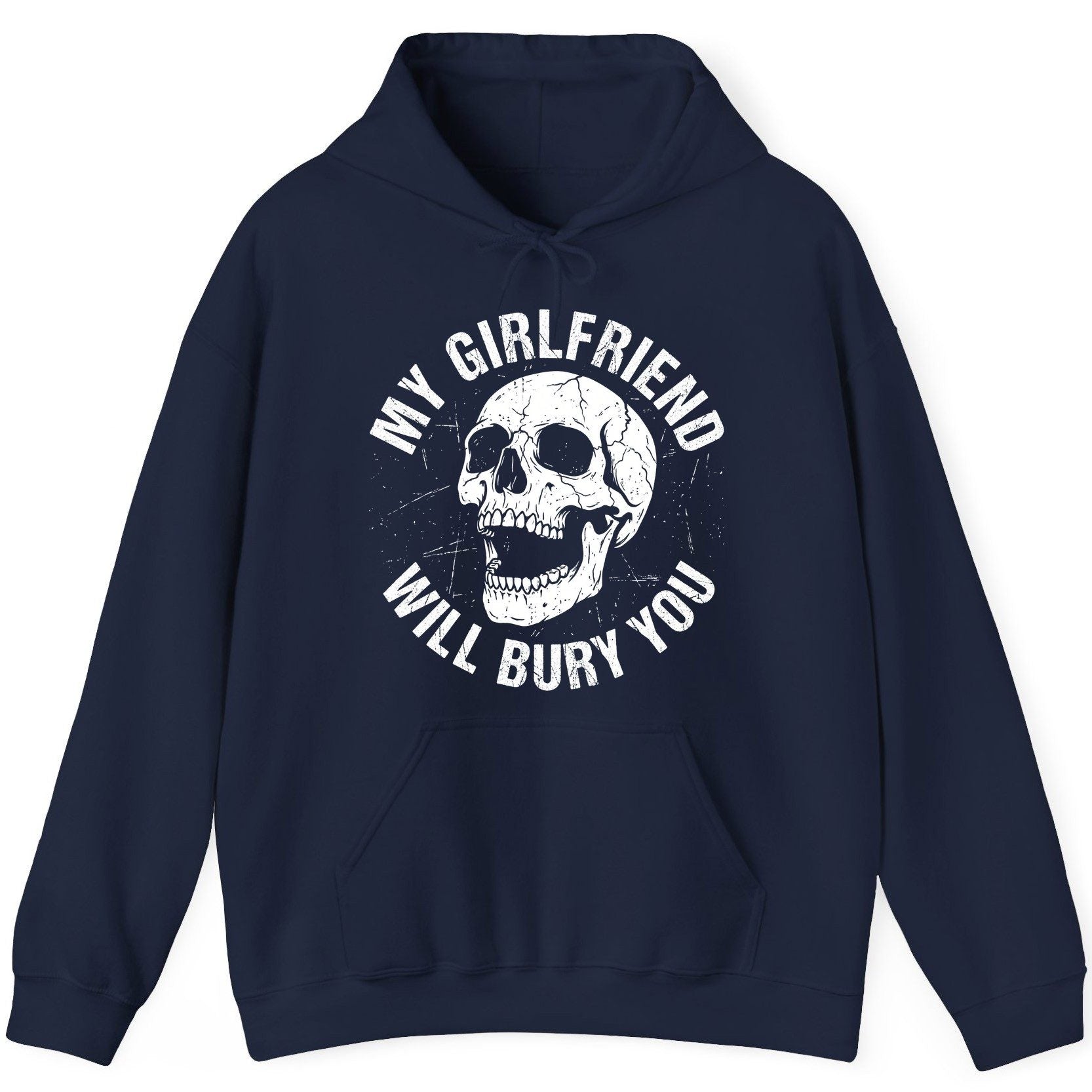 My Girlfriend Will Bury You skull Hoodie Navy product mockup