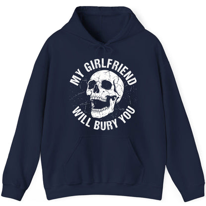 My Girlfriend Will Bury You skull Hoodie Navy product mockup